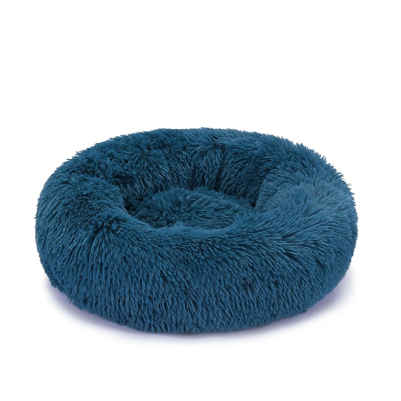 donut cuddler calming bed, ultra soft plush dog cat deep sleeping bed winter warm round fluffy pet nest(green,s)2