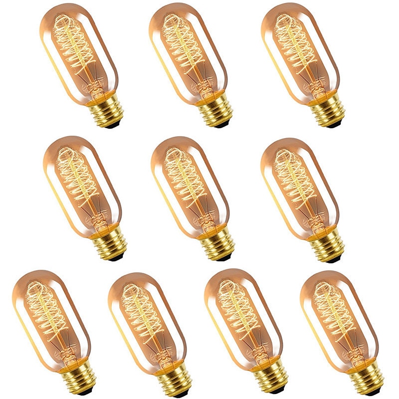 40W Edison Vintage Incandescent Light Bulb Dimmable T45 Antique Spiral Filament E26 E27 Amber Warm White for Home Lighting Fixture 220-240V 4/6/10pcs