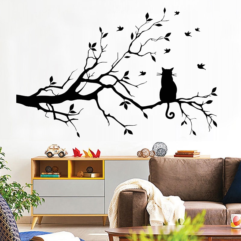 Animals Wall Stickers The Cat on The Branch Wall Stickers Decorative Wall Stickers PVC Home Decoration Wall Decal Wall / Window Decoration 1pc 58X38cm Wall Stickers for bedroom living room4