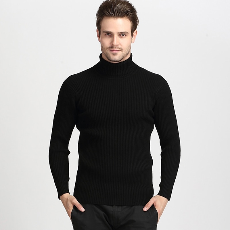 Men's Turtleneck Sweater Sweater Wool Sweater Pullover Sweater Jumper Mens Turtle Neck Jumper Knit Stripe Knitted Solid Color Turtleneck Stylish Vintage Style Daily Clothing Apparel Fall Winter Wine3