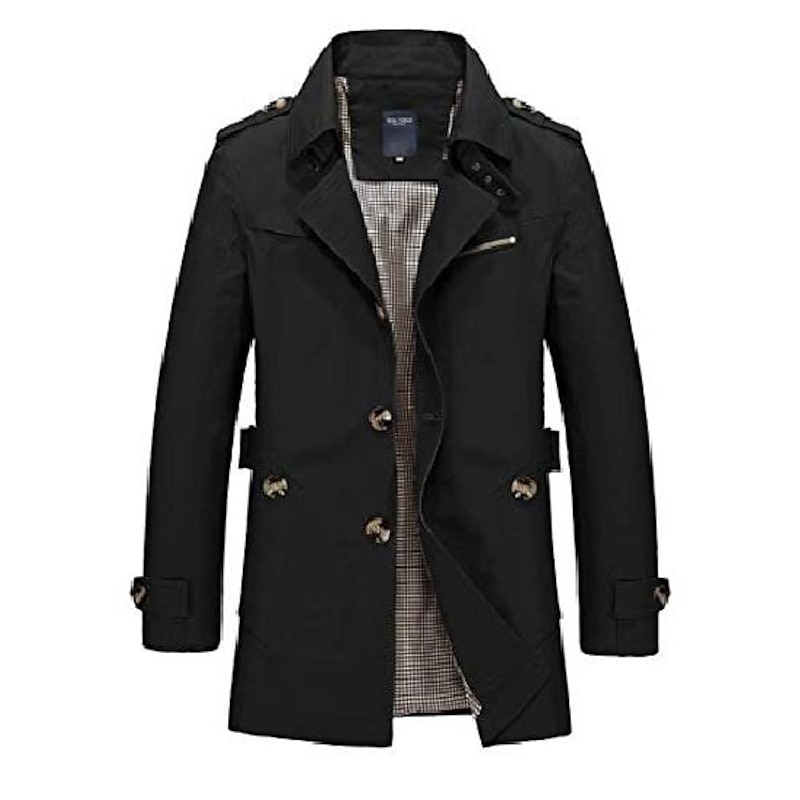Men's Winter Coat Transition Jacket Overcoat Trench Coat Short Coat Business Casual Cotton Windbreaker Outerwear Clothing Apparel Solid Colored Notch lapel collar2