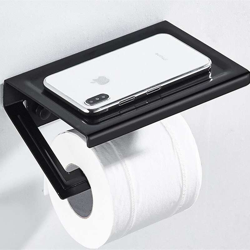 Black Toilet Paper Holder Space Aluminum Waterproof Tissue Box Punched Shelf Wall Mount Tissue Holder New Design3