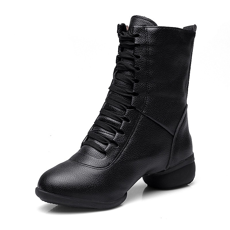 Women's Black Lace-Up Dance Boots with Side Zipper for Performance and Practice2