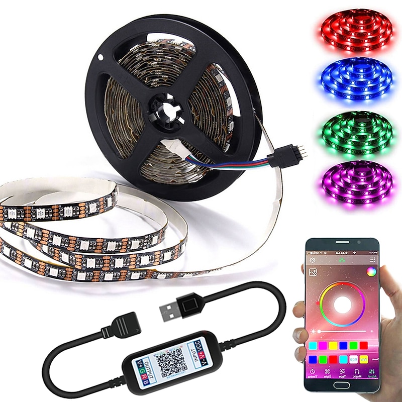 App Intelligent Control Bluetooth Mesh Smart Led Lights Strip 1M 2M 3M 4M 5M 5050 RGB SMD 30 LEDs Per Meters with IR 24 Key Controller USB Port DC5V