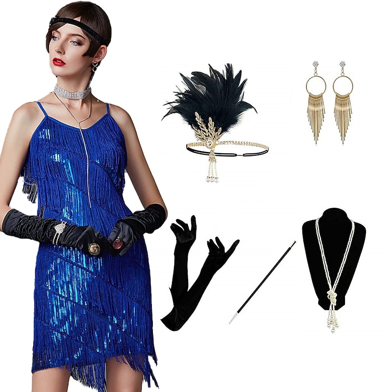 Roaring 20s 1920s Cocktail Dress Short / Mini Flapper Dress Dress Outfits The Great Gatsby Plus Size Wedding Guest Tassel Fringe Tassel Fancy Dress Women's Christmas Carnival Masquerade Party Prom4