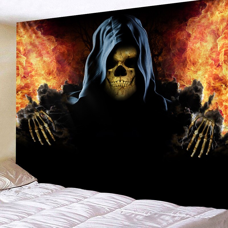 Skeleton Wall Tapestry Art Decor Blanket Curtain Picnic Tablecloth Hanging Home Bedroom Living Room Dorm Decoration Psychedelic Skull Pumpkin Bat Haunted Scary3