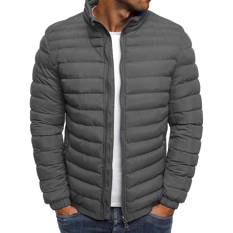 Men's Winter Coat Winter Jacket Puffer Jacket Quilted Jacket Classic Style Casual Warm Winter Solid Color Light Blue Navy Big red Grass Green Puffer Jacket3