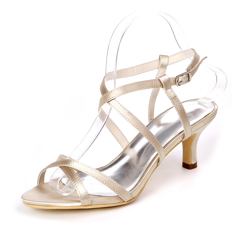 Wedding Shoes for Bride Bridesmaid Women Peep Toe White Ivory Blue Silver Gold Black Satin Sandals Low Heel Wedding Party Valentine's Day Minimalism Fashion4