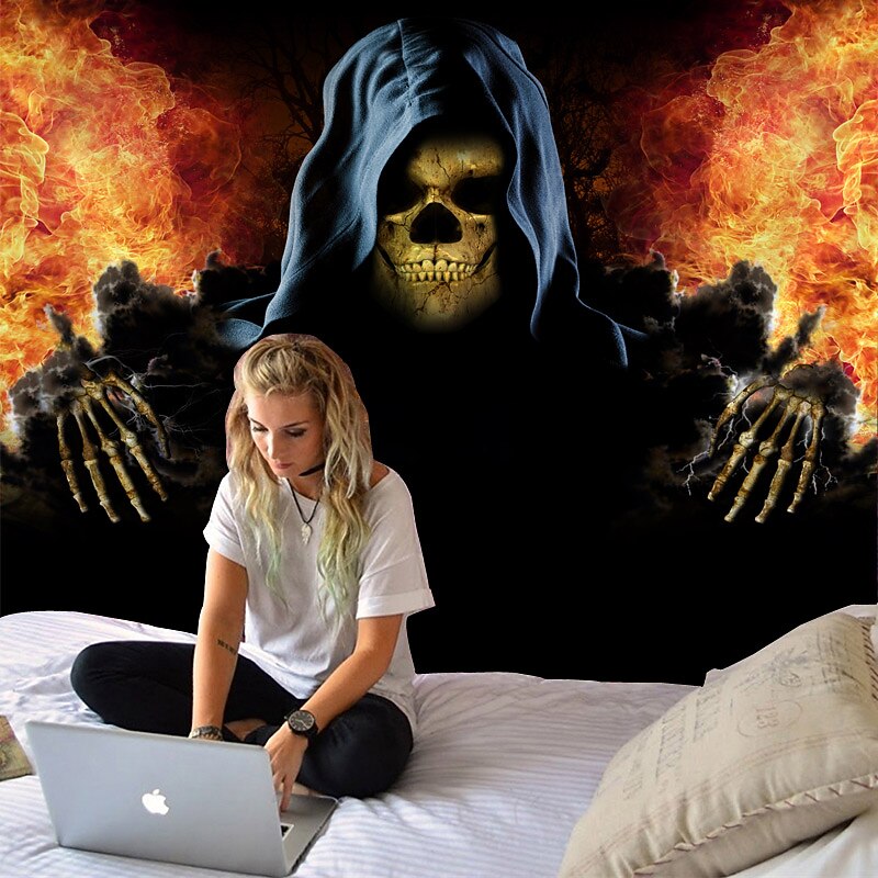 Skeleton Wall Tapestry Art Decor Blanket Curtain Picnic Tablecloth Hanging Home Bedroom Living Room Dorm Decoration Psychedelic Skull Pumpkin Bat Haunted Scary4