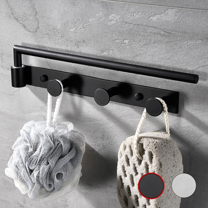 Multifunctional Rotating Towel Bar with 3 Rows of Hooks Stainless Steel Material Wall Mounted for Bathroom 1pc