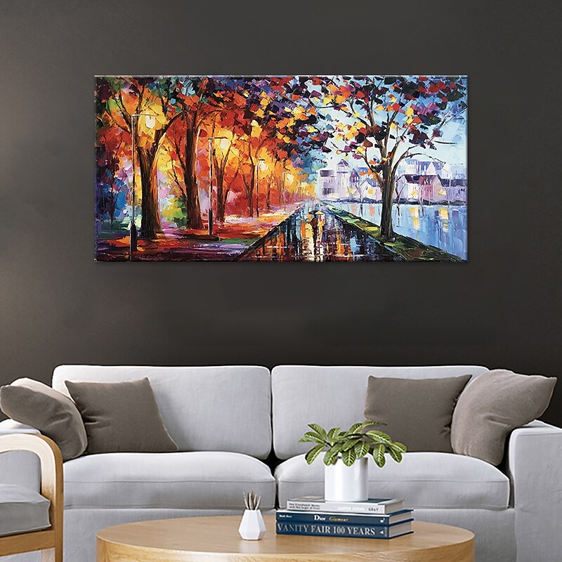 Handmade Oil Painting Canvas Wall Art Decoration Street Landscape Night View for Home Decor Rolled Frameless Unstretched Painting3