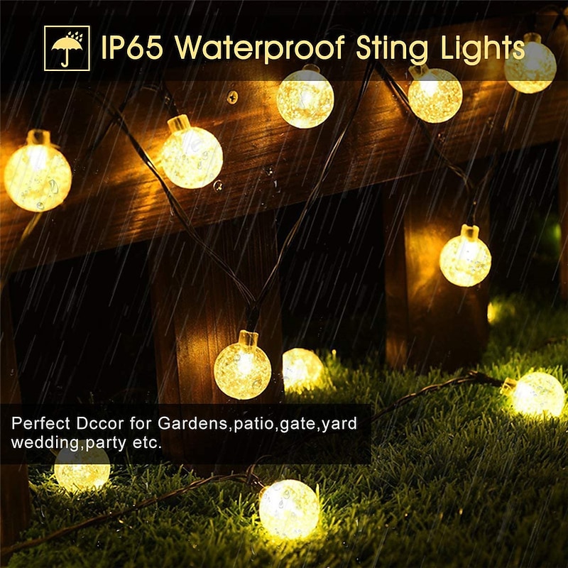 Solar String Lights LED Outdoor Solar Lights 2PCS 20 LED 5M Solar Patio Garden Lights with 8 Modes Waterproof Crystal Ball String Lights for Patio Lawn Party Wedding Garden Decorations2