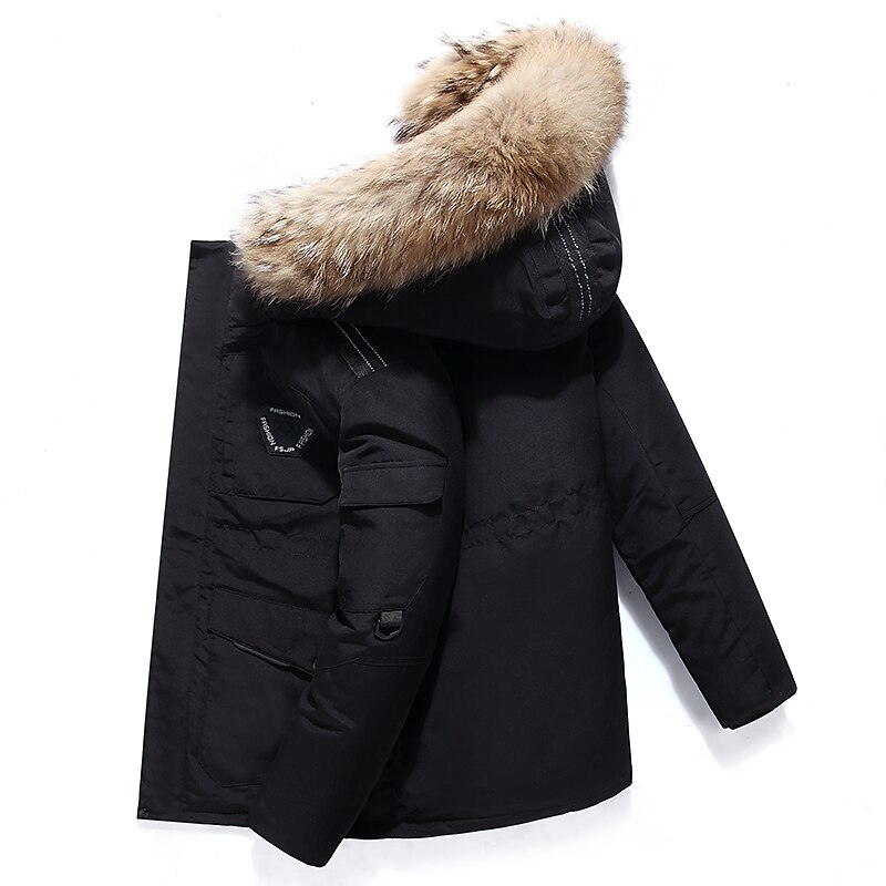 Men's Winter Coat Down Jacket Puffer Jacket Parka with Faux Fur 90% White duck down Sports & Outdoor Thermal Warm Winter Solid Color Black Wine Puffer Jacket4