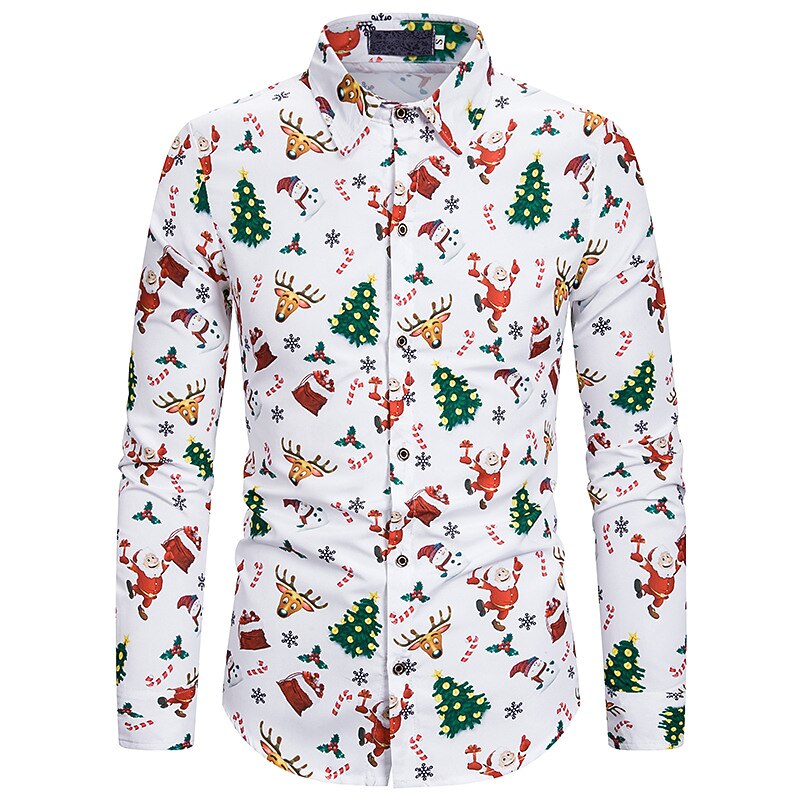 Christmas Men's Christmas Scene Printed Shirts Tree Snowflake Collar Photo Color Yellow Purple Green Outdoor Holiday Long Sleeve Print Clothing Apparel Fashion Designer Casual2