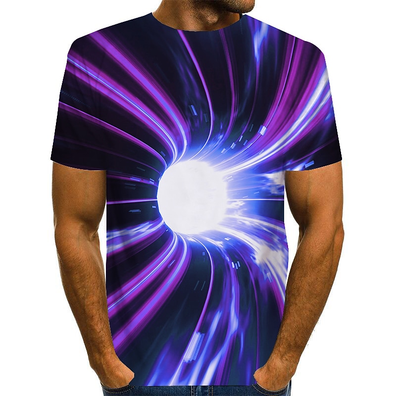 Men's Graphic Optical Illusion T Shirt Tee Short Sleeve T shirt 3D Print Round Neck Shirt Exaggerated Basic Daily Green / Black Light Green Pink Clothing Apparel Normal S M L XL XXL 3XL 4XL