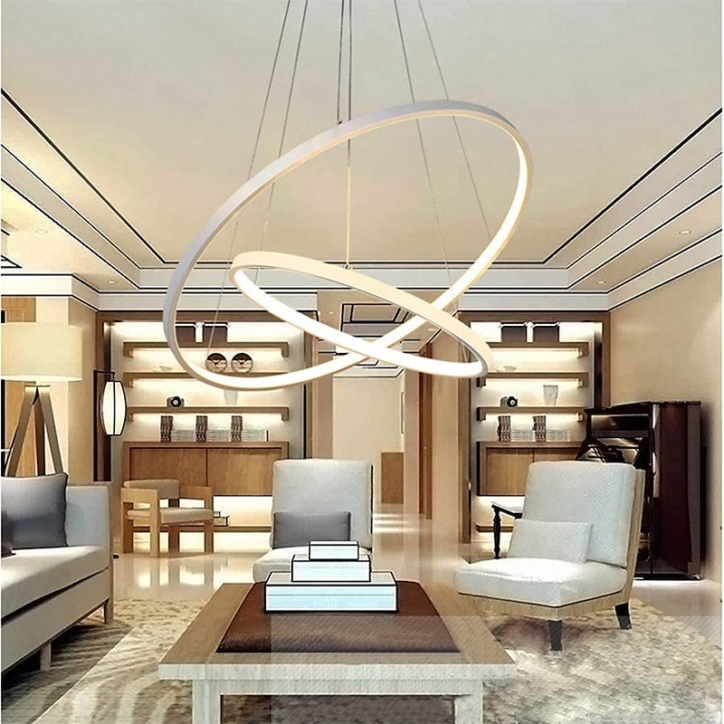 2-Light 60cm LED Pendant Light Aluminum Circle Design Painted Finishes Dimmable Modern Dinning Room Bedroom with Acrylic Shade Adjustable Lights 50W ONLY DIMMABLE WITH REMOTE CONTROL2