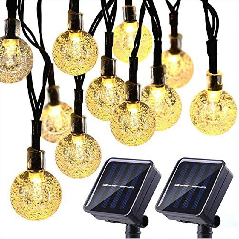 Solar String Lights LED Outdoor Solar Lights 2PCS 20 LED 5M Solar Patio Garden Lights with 8 Modes Waterproof Crystal Ball String Lights for Patio Lawn Party Wedding Garden Decorations