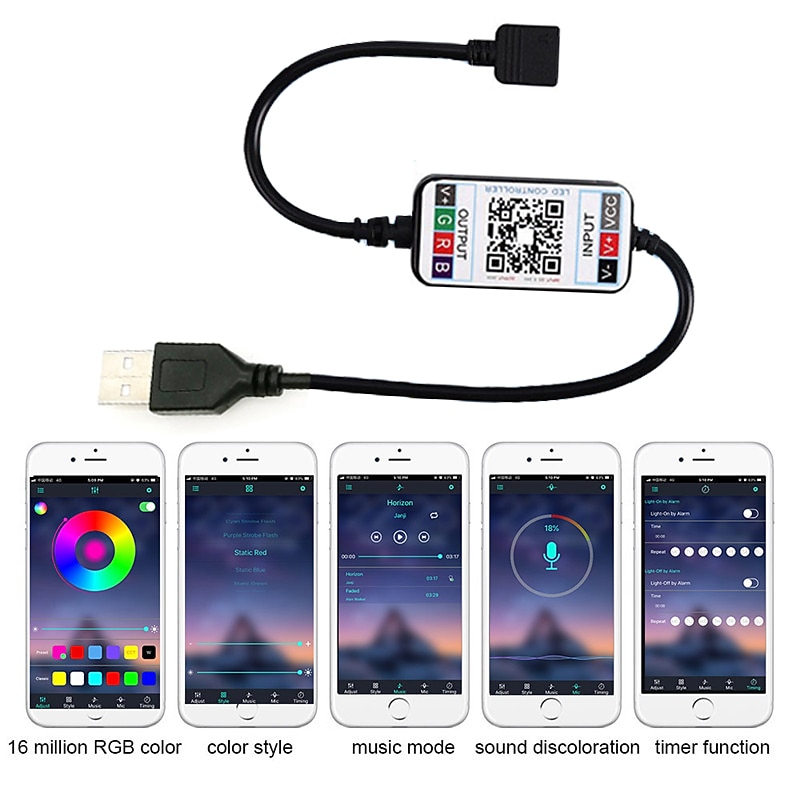 App Intelligent Control Bluetooth Mesh Smart Led Lights Strip 1M 2M 3M 4M 5M 5050 RGB SMD 30 LEDs Per Meters with IR 24 Key Controller USB Port DC5V2