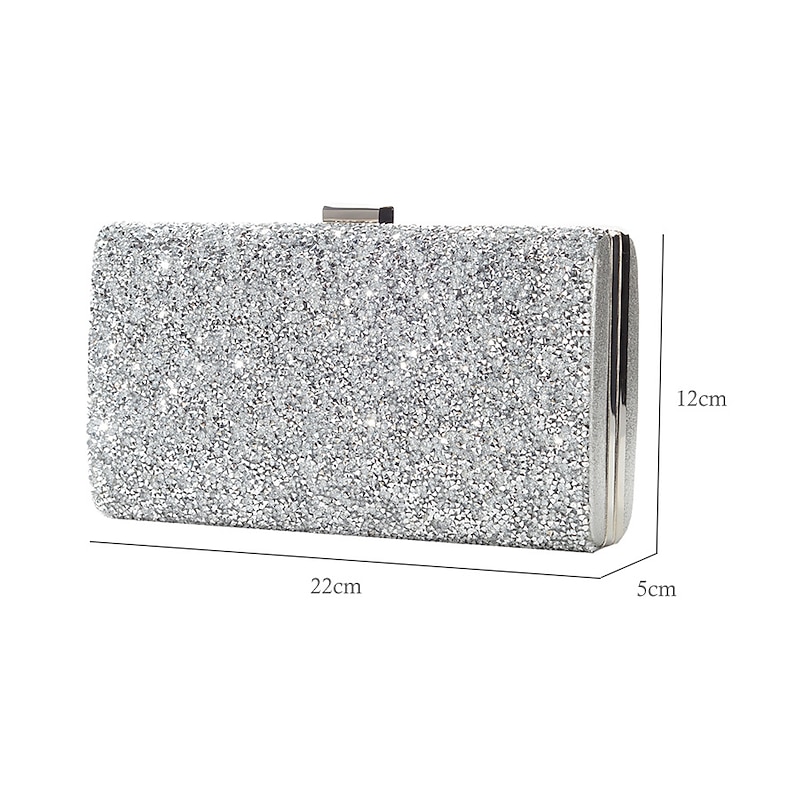 Women's Silver Glitter Clutch, Elegant Evening Bag with Metal Frame - Ideal for Weddings, Parties, and Formal Events3