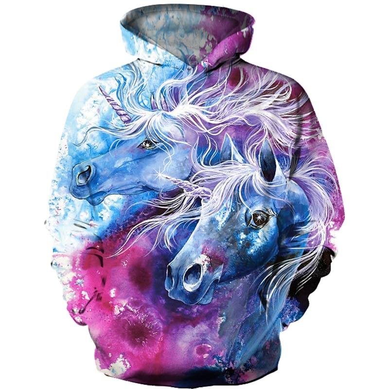 Kids Toddler Girls' Hoodie & Sweatshirt Long Sleeve Unicorn Geometric 3D Animal Print Purple Children Tops Active Basic2