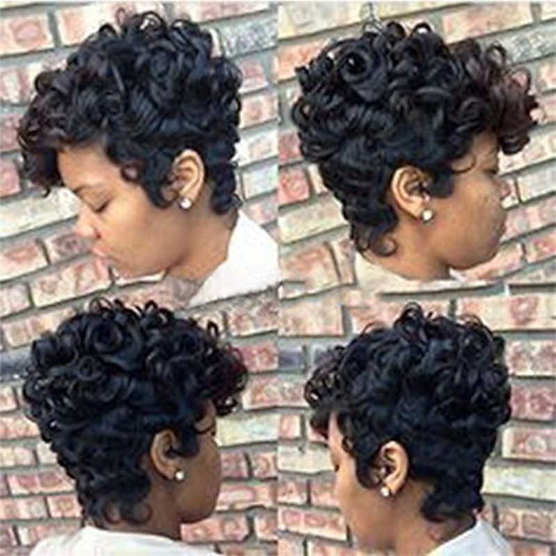 Black Wigs for Women Short Ombre Brown Black Curly Hair Wigs for Black Women Synthetic Short Wigs for Black Women African American Women Wigs