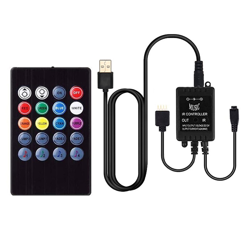 Music Control LED Light Strip 1M 2M 3M 4M 5M 5050 RGB SMD 30 LEDs Per Meters Tiktok LED Strip Lights with IR 24 Key Controller USB Port DC5V4