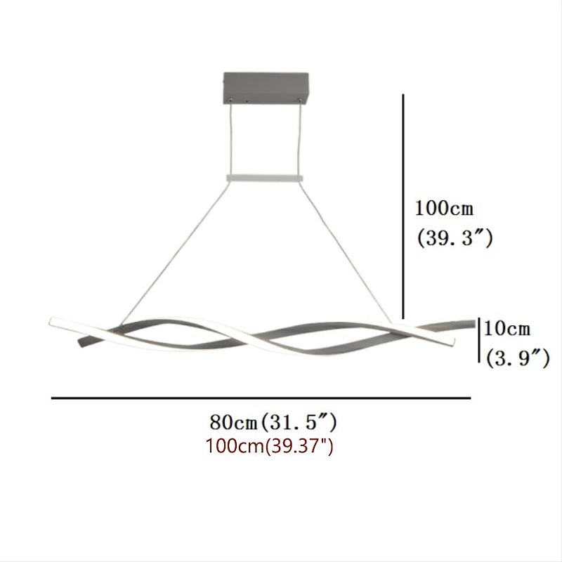 2-Light 80/100cm LED Pendant Light Wave Design Aluminum Sputnik Linear Island Painted Finishes Curl Modern Simple 110-120V 220-240V4