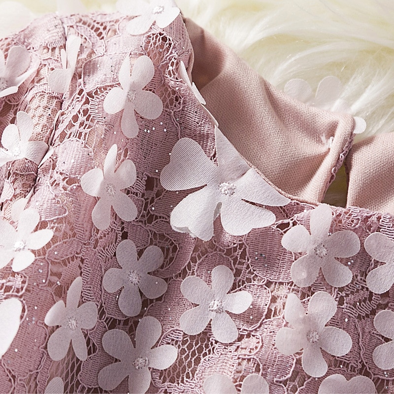 Kids Girls' Embroidered Flowers Lace Dress Solid Colored Blushing Pink Knee-length 3/4 Length Sleeve Cute Dresses3