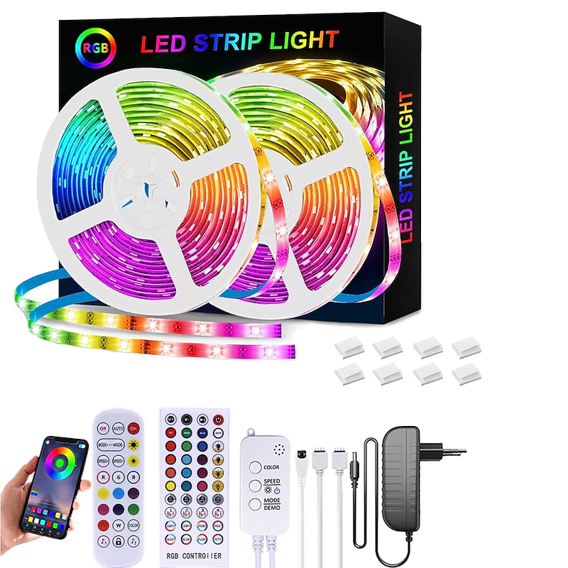 LED Strip Lights RGB 65.6ft 20m 32.8ft 10m Tape Light SMD5050 Music Sync Color Changing  Bluetooth app Controller Decoration for Home Party TV Backlight