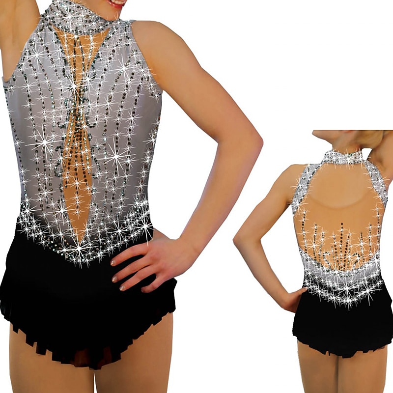Figure Skating Dress Women's Girls' Ice Skating Dress Outfits Grey Spandex High Elasticity Training Competition Skating Wear Handmade Crystal / Rhinestone Sleeveless Ice Skating Winter Sports Figure