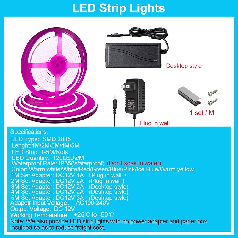 Neon LED Strip Lights 1M 2M 3M 4M 5M Multicolor 2835 SMD LED IP65 Waterproof Flexible Silicone Rope Light with DC12V Adapter and Touch Dimmer Switch Kit for Indoor Outdoor Home Decoration4