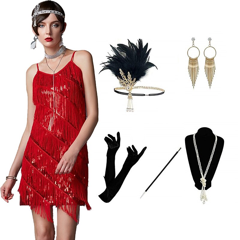 Roaring 20s 1920s Cocktail Dress Short / Mini Flapper Dress Dress Outfits The Great Gatsby Plus Size Wedding Guest Tassel Fringe Tassel Fancy Dress Women's Christmas Carnival Masquerade Party Prom2