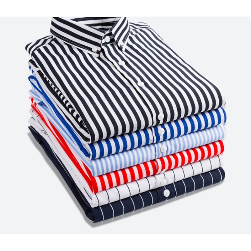 Men's Dress Shirt Striped Shirt Button Down Shirt Collared Shirt Striped Wedding Back to Office Black White Red Navy Blue Long Sleeve Clothing Apparel