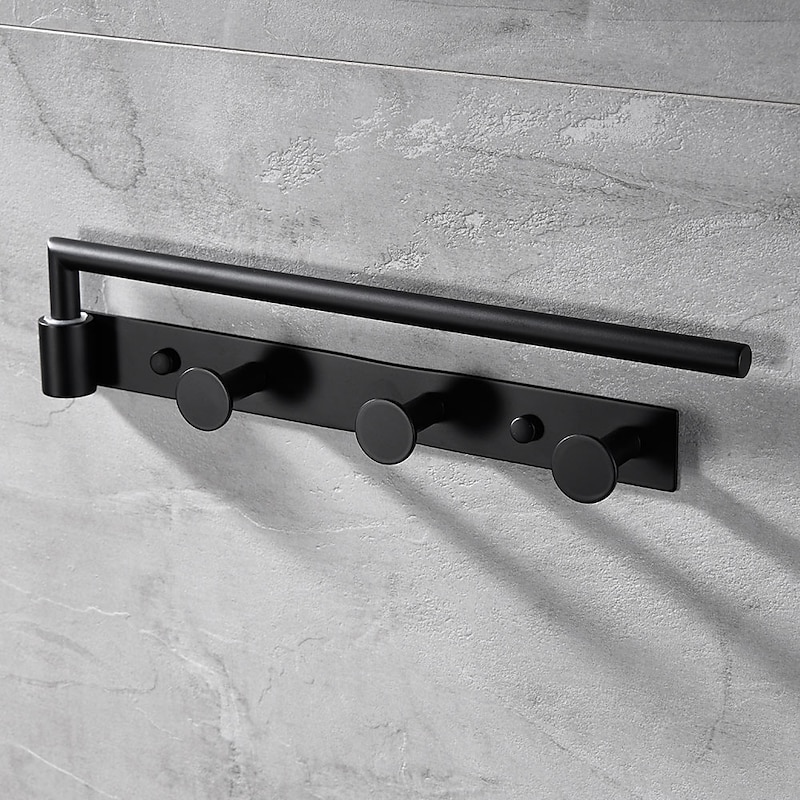 Multifunctional Rotating Towel Bar with 3 Rows of Hooks Stainless Steel Material Wall Mounted for Bathroom 1pc3