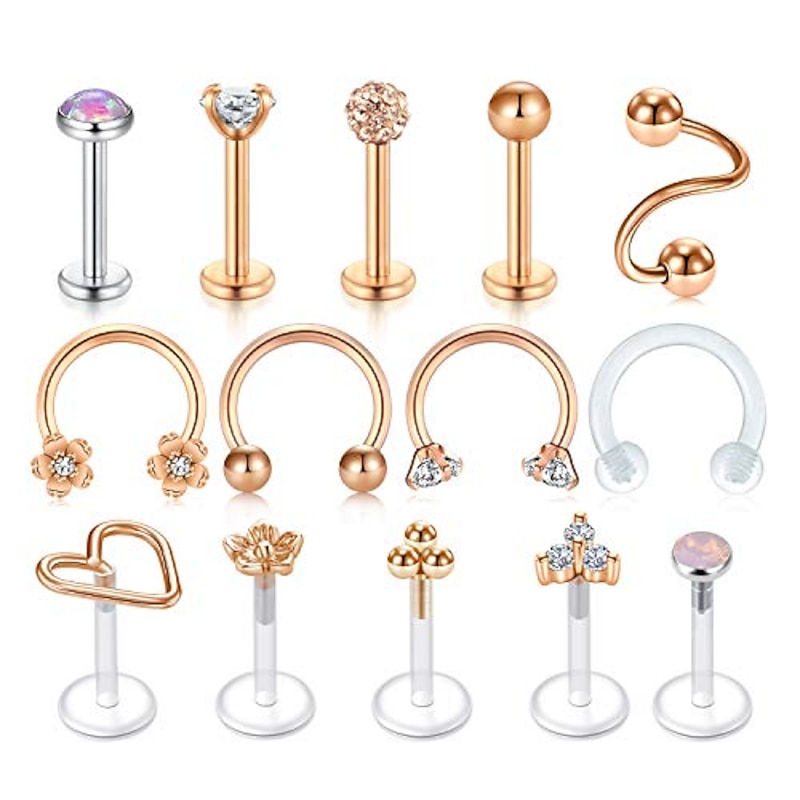 16g cartilage helix tragus stud earring twist spiral barbell lip rings labret stud horseshoe piercing twisted eyebrow rings piercing for women men jewelry