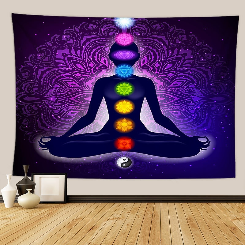 Indian Seven Chakra Meditation Hanging Tapestry Wall Art Large Tapestry Mural Decor Yoga Studio Inner Peace Spiritual Healing Gift Backdrop Blanket Curtain Home Bedroom Living Room Decoration3