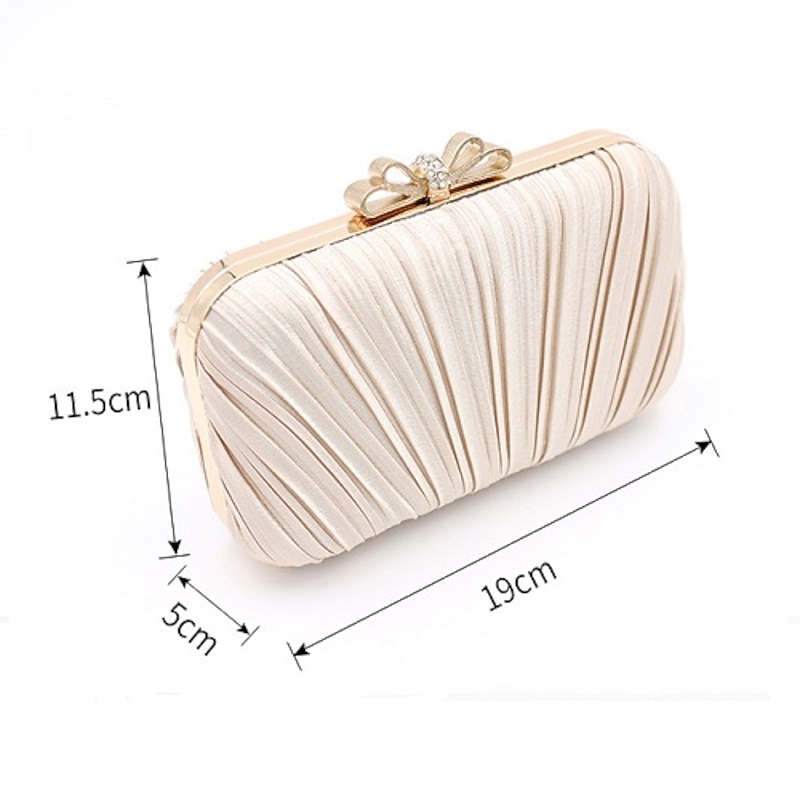Women's Elegant White Pleated Clutch Bag – Rhinestone Bow Evening Handbag for Weddings, Parties, and Formal Events3