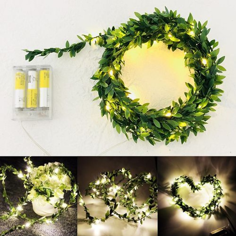 Elegant Wedding Reception Party 5M 50LEDs Green Leaves Garland LED String Lights 2pcs 1pc Battery Operated Fairy Lights for Wedding Christmas Banquet Garden Holiday Indoor Decoration4