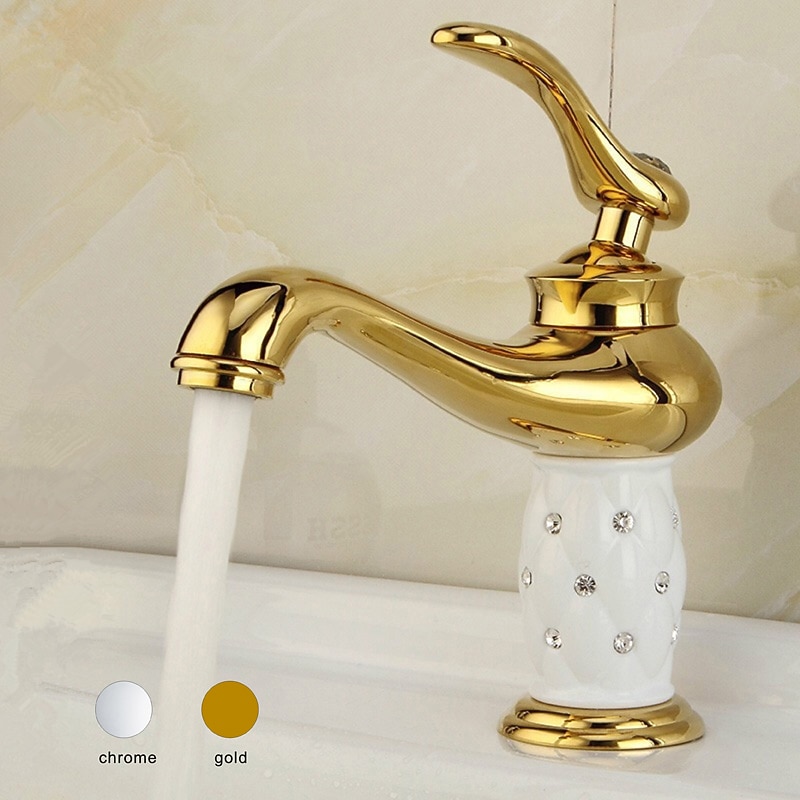 Single Handle Bathroom Faucet, Chrome/Gloden One Hole Centerset, Brass/Zinc Alloy Bathroom Sink Faucet with Supply Lines