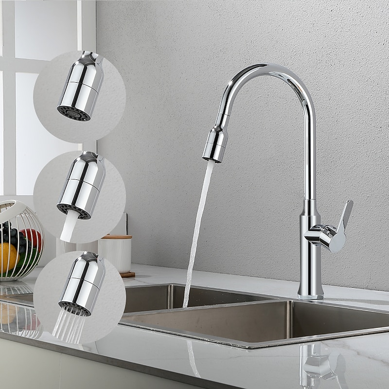 Kitchen Sink Mixer Faucet Tall with Pull Out Sprayer, 360 Swivel Single Handle High Arc Kitchen Taps Deck Mounted, One Hole Brass Kitchen Sink Faucet Water Vessel Taps