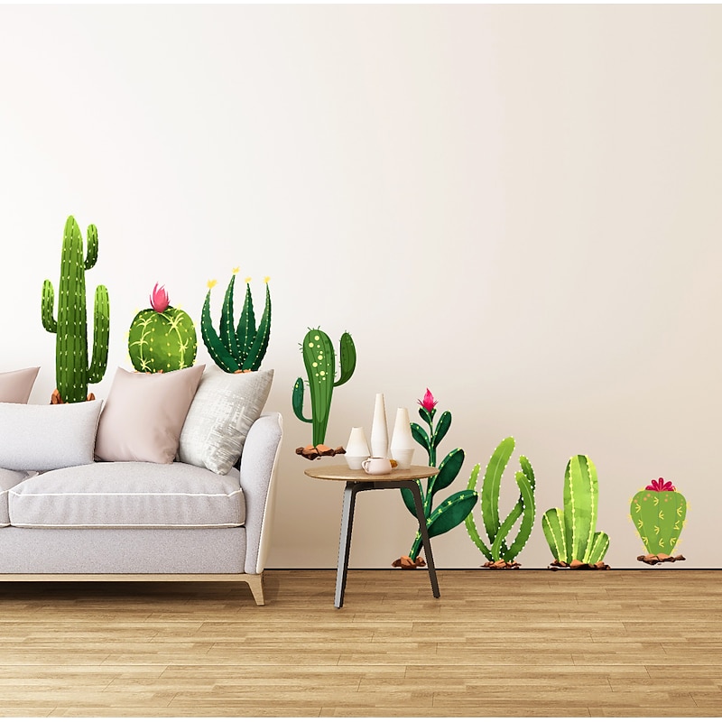 Vinyl DIY Cactus Wall Stickers Removable Waterproof Wallpaper Decals Art Easy Peel & Stick for Kids Room Living Room Bedroom 30X90CM4