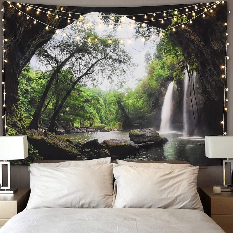 Nature Forest Thick Tree Large Wall Tapestry Large 3D Print Wall Art Hanging For bedroom Living Room Home Decor, Green and White Forest Scenery