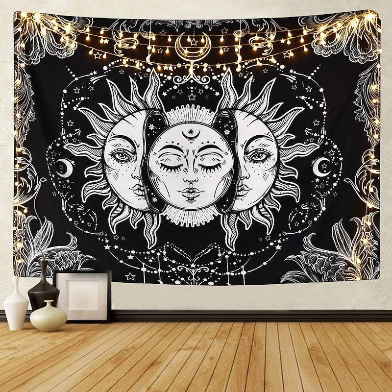 Japanese Painting Style Kanagawa Wave Wall Tapestry Art Decor Blanket Curtain Hanging Home Bedroom Living Room Decoration Ukiyo-e Sea Tarot Black White - Main Image