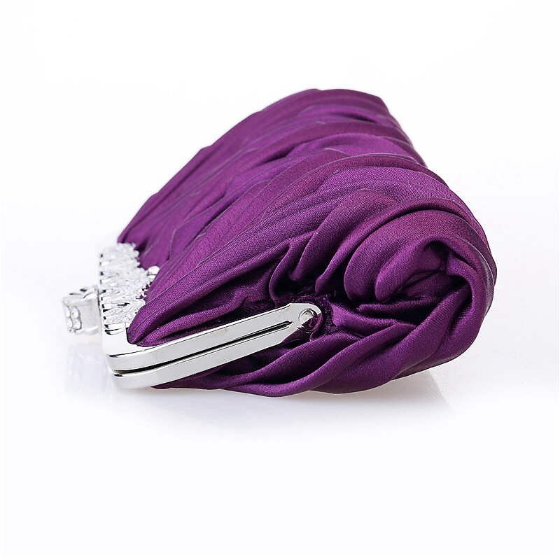 Women's White Satin Pleated Evening Clutch – Elegant Floral Metal Frame Handbag for Wedding, Cocktail & Formal Events3