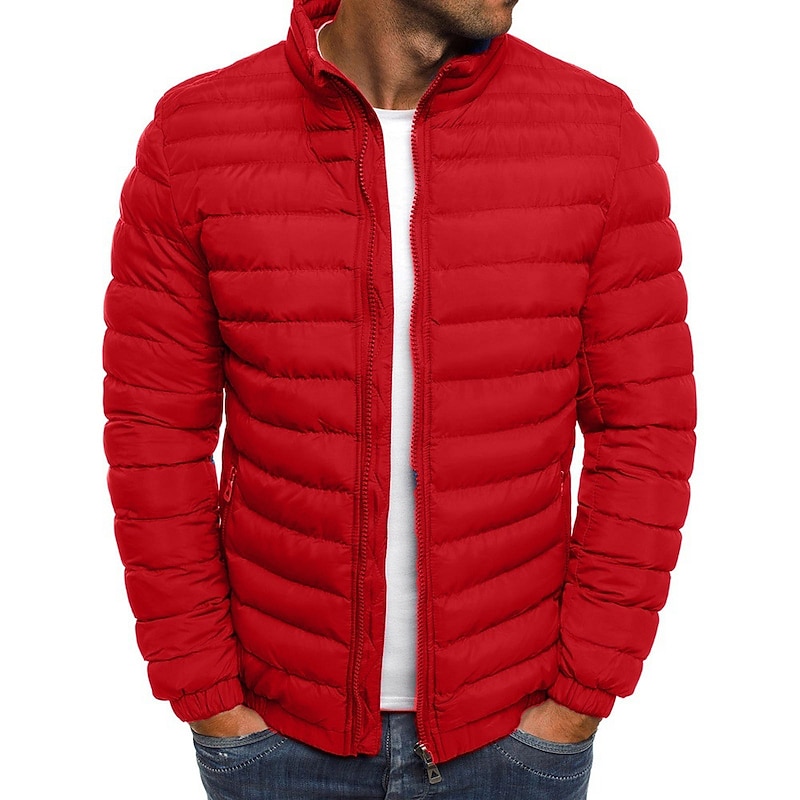 Men's Winter Coat Winter Jacket Puffer Jacket Quilted Jacket Classic Style Casual Warm Winter Solid Color Light Blue Navy Big red Grass Green Puffer Jacket2