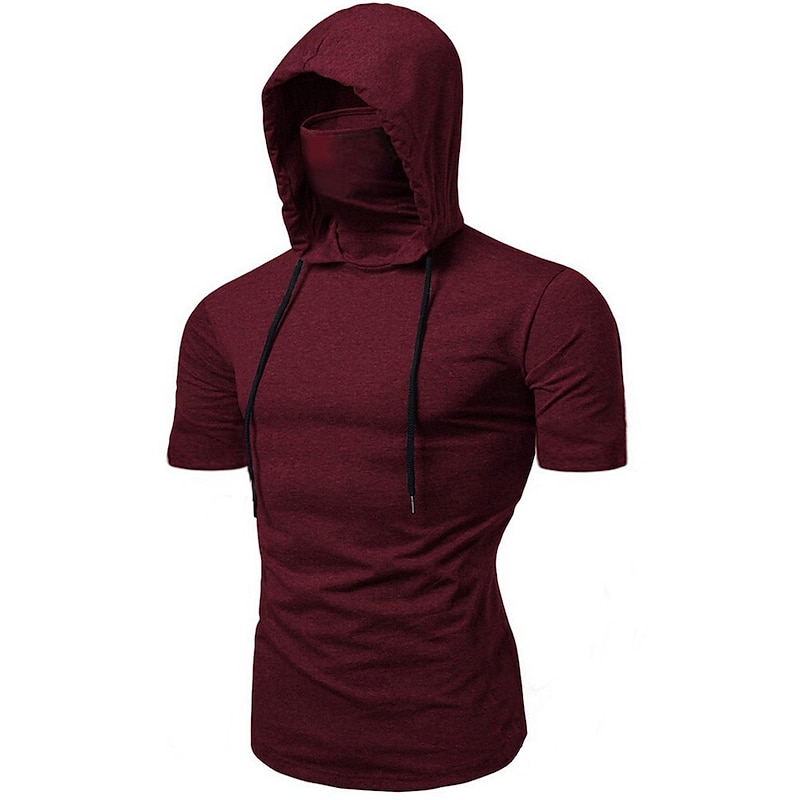 Men's Hoodie with Mask Running Shirt Drawstring Short Sleeve Tee Tshirt Street Athleisure Fall Solid Colored Cotton Thermal Warm Soft Sweat wicking Breathable Jogging Training Running Sportswear2