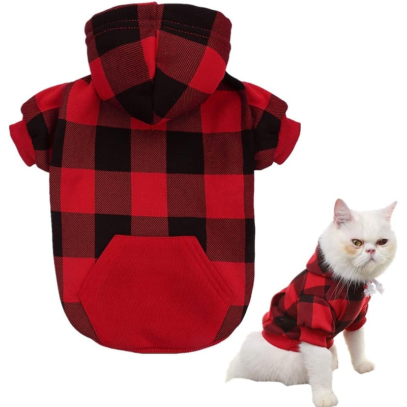 Dog Sweater Hoodie Plaid / Check Classic Style Christmas Dog Coats Winter Dog Clothes Puppy Clothes Dog Outfits Warm Blue Red Costume2