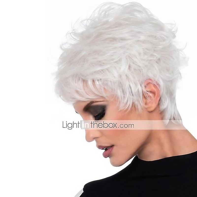 White Wigs for Women Synthetic Wig Loose Curl Asymmetrical Wig Short White Synthetic Hair 6 Inch Classic Exquisite Fluffy White