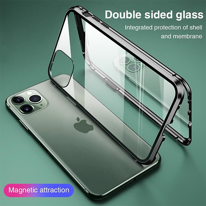 Phone Case For iPhone 17 Pro Max 17 Air 16 15 14 Pro Max Plus 13 12 11 Pro Max Mini Magnetic Adsorption Full Body Protective Double Sided Shockproof Tempered Glass Metal