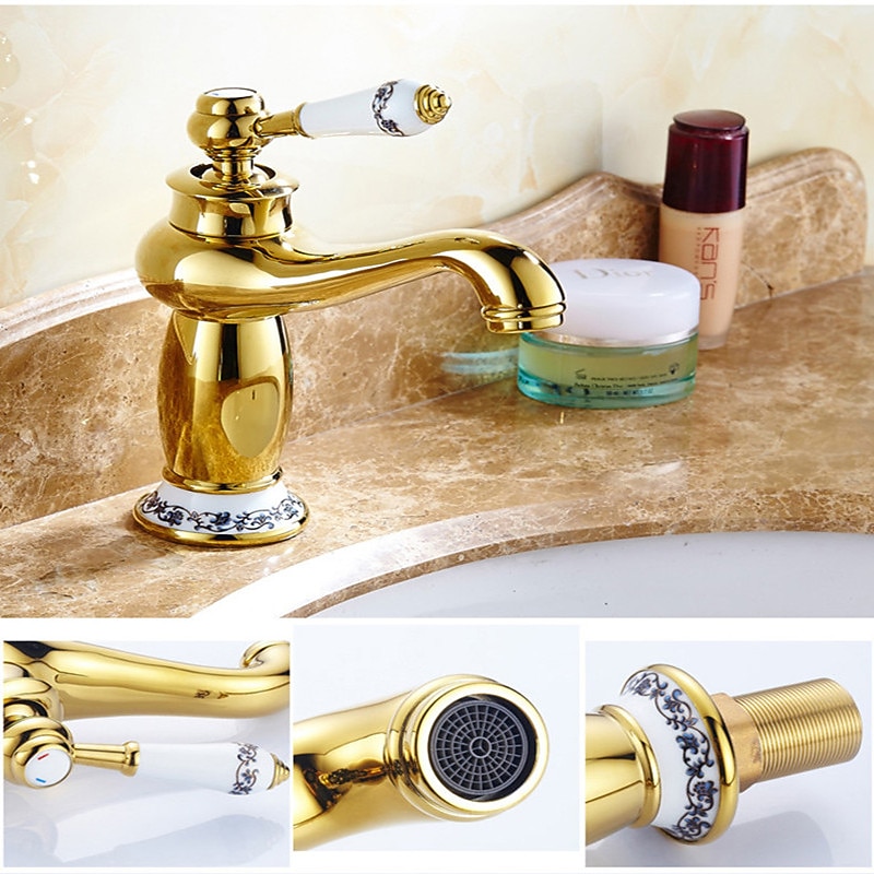 Bathroom Sink Faucet,Single Handle One Hole Brass Standard Spout,Brass Vintage Bathroom Sink Faucet Contain with Hot and Cold Water4